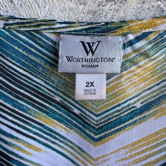 Worthington Sleeveless V-Neck Multicolor Shevron Striped Blouse Women's Size 2X - Picture 3 of 7